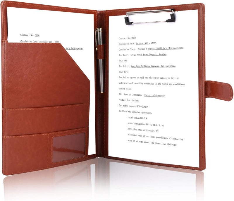 Tiankool Padfolio Portfolio Folder Binder -Faux Leather Portfolio Folder with Cover for A4 Notepad Holder, Business Portfolio for Resume, Legal Pad, Interview, Letter-size Padfolio for Women/Men,Brown - Image 1